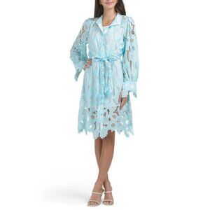 NANCY YANG Blue Lace Shirt Dress
